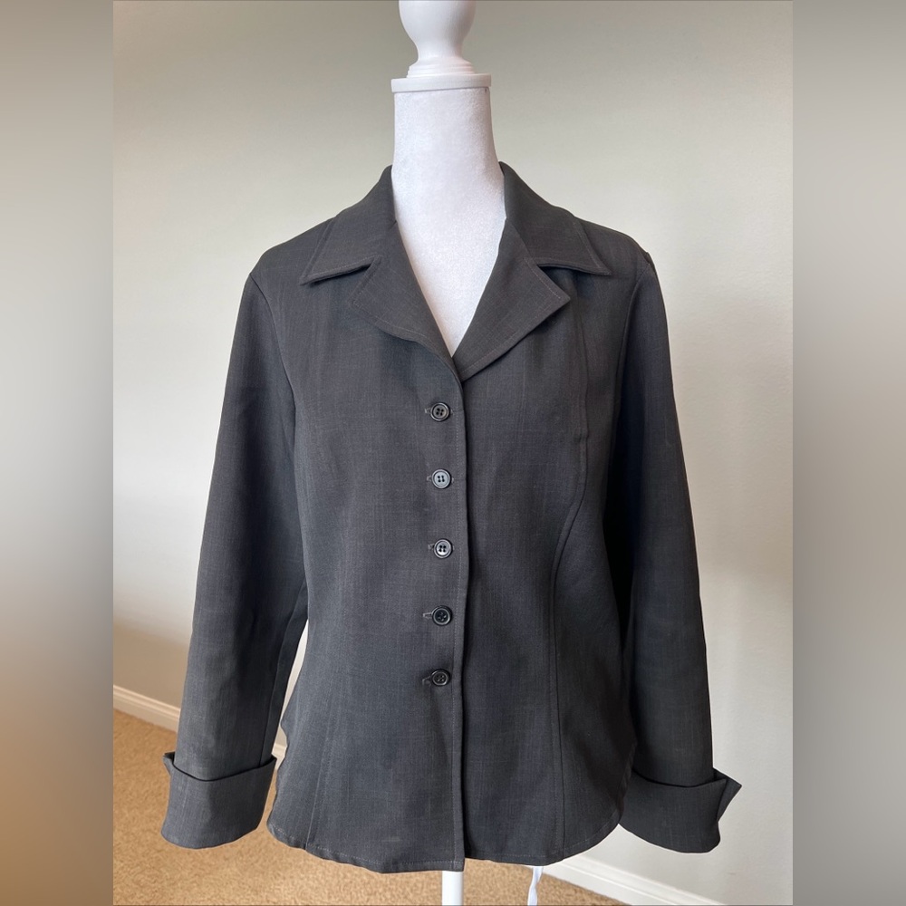 New Star Womens Vintage Dark Grey Notch Collar Button Front Blazer Jacket Medium